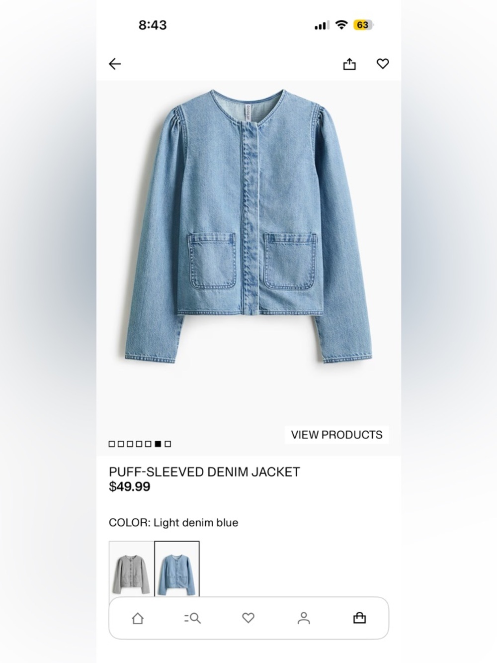 H&M Puff-Sleeve Denim Jacket Size L